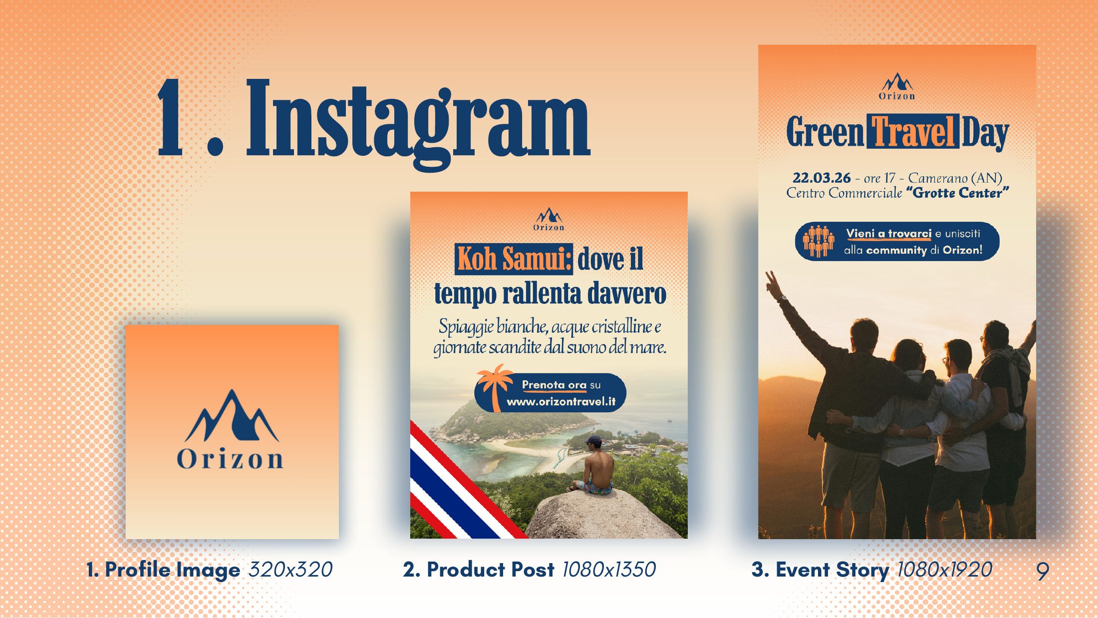 Orizon brand and social media design presentation, slide 9 of 14
