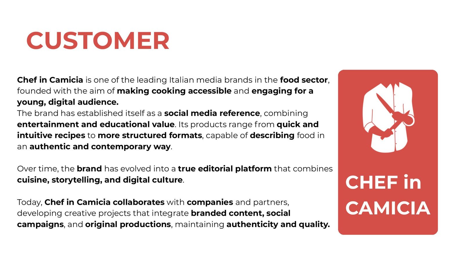 Chef in Camicia social media campaign presentation, slide 3 of 21