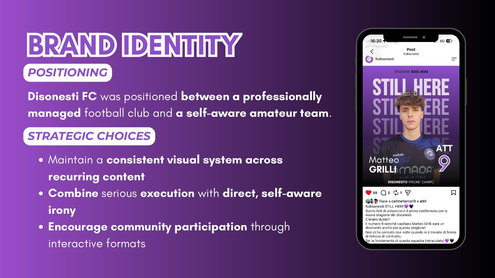 Disonesti FC project presentation — slide 4 of 10