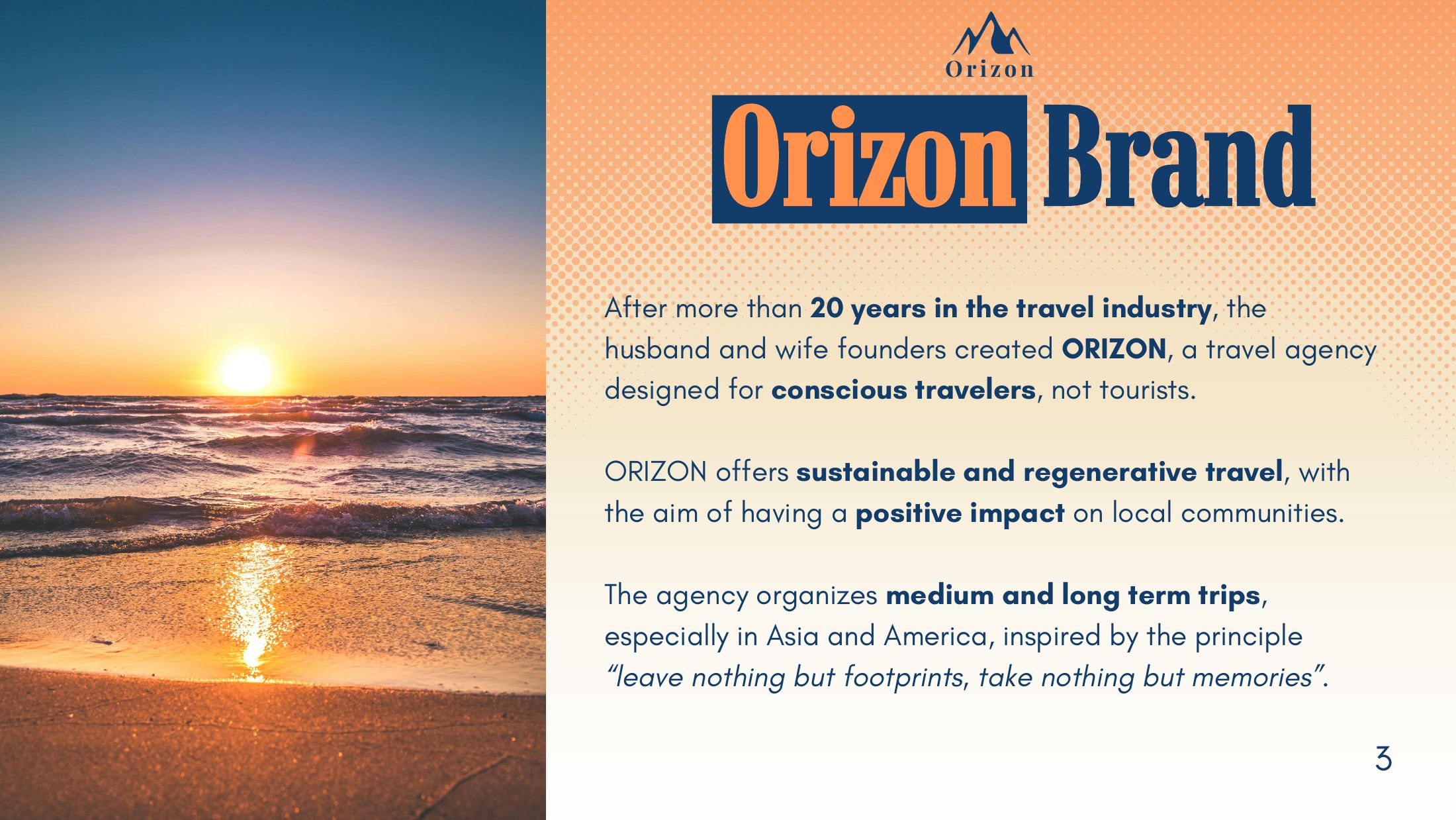 Orizon brand and social media design presentation, slide 3 of 14